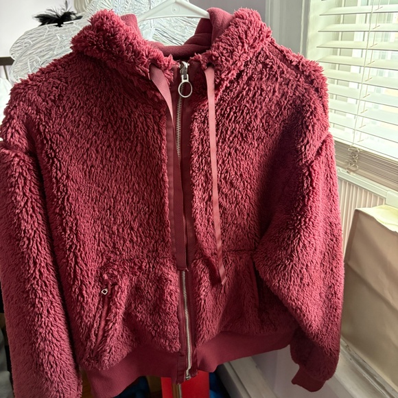 Athleta reversible sherpa fleece jacket xs in brick red - Picture 5 of 9